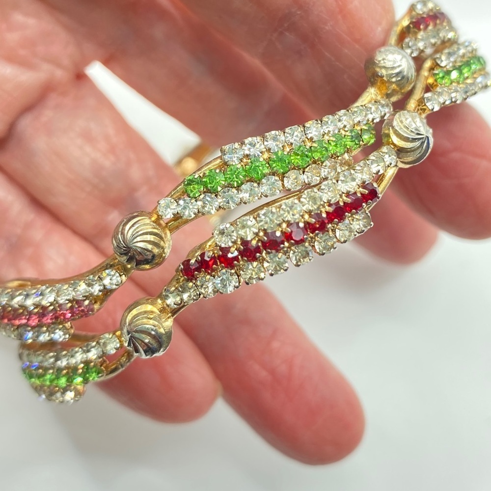 Rhinestone Bracelet Bangles Pair Multi-Colored Set